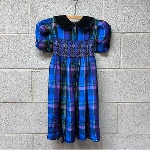 Vintage Bonnie Jean Smocked Velvet Collar Kids Dress